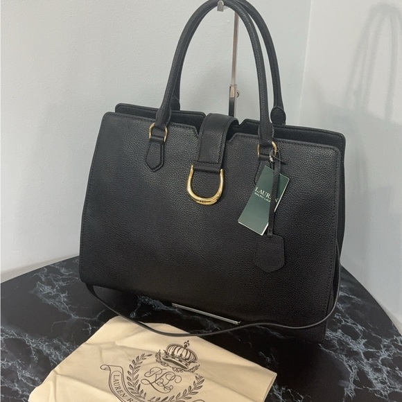 LAUREN RALPH LAUREN Large Bag Leather Black Carryover Laptop Satchel AUTHENTIC - Picture 4 of 16